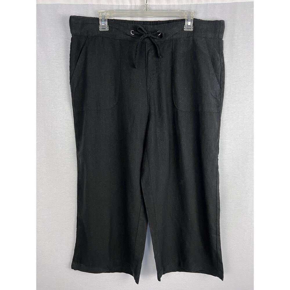 Denim & Co Pants Wide Leg Cropped Linen Lagenlook Capsule Boho Organic Natural